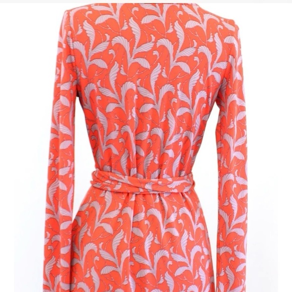Ann Taylor Fern Always on Wrap Floral Wrap Tie Dress Long Sleeve Sz 6 Orange Red - Picture 3 of 7